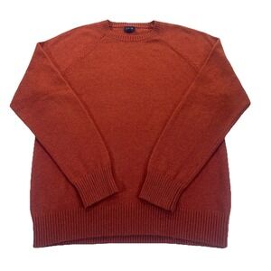 J Crew Sweater Mens L Burnt Orange  Lambswool Blend Crewneck Pullover Preppy